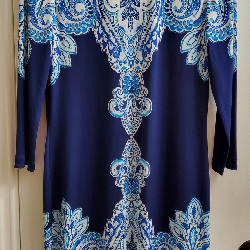 DONNA MORGAN BLUE STRETCH POLYESTER SHEATH DRESS SIZE 2